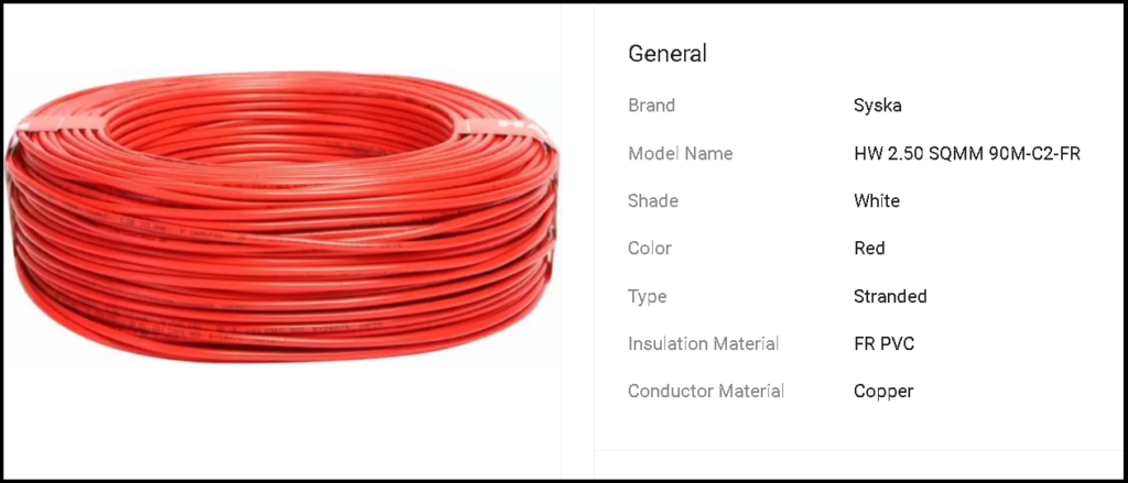 syska wires specifications
